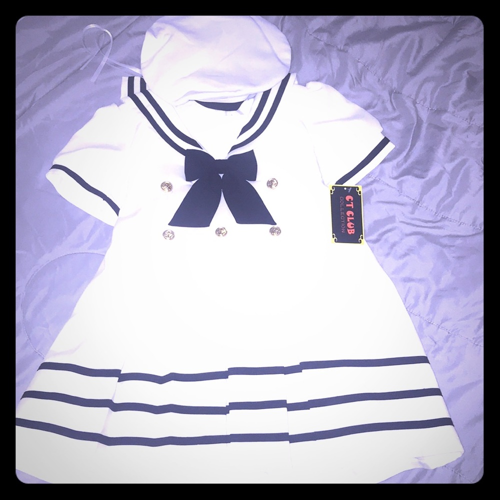 NWT Girls Sailor Dress W- Matching Hat! Size 3T.